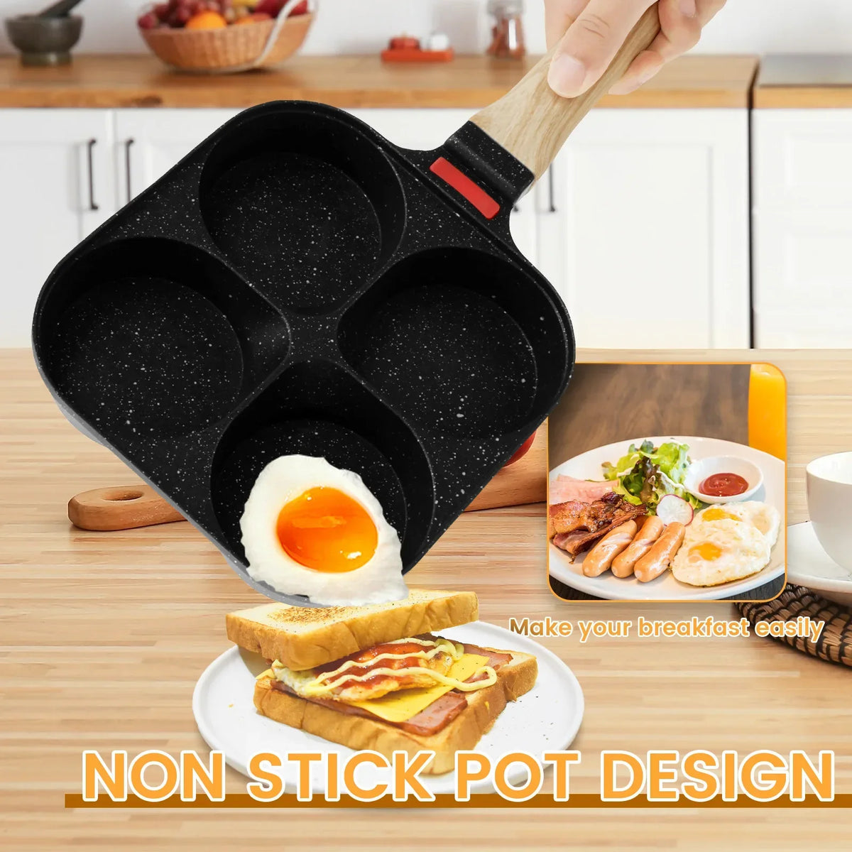 Egg Frying Pan Nonstick Pancake Pans 4-Cups Cookware Pancake Pan Egg Pan Suitable for Gas Stove Induction Cooker Breakfast Maker