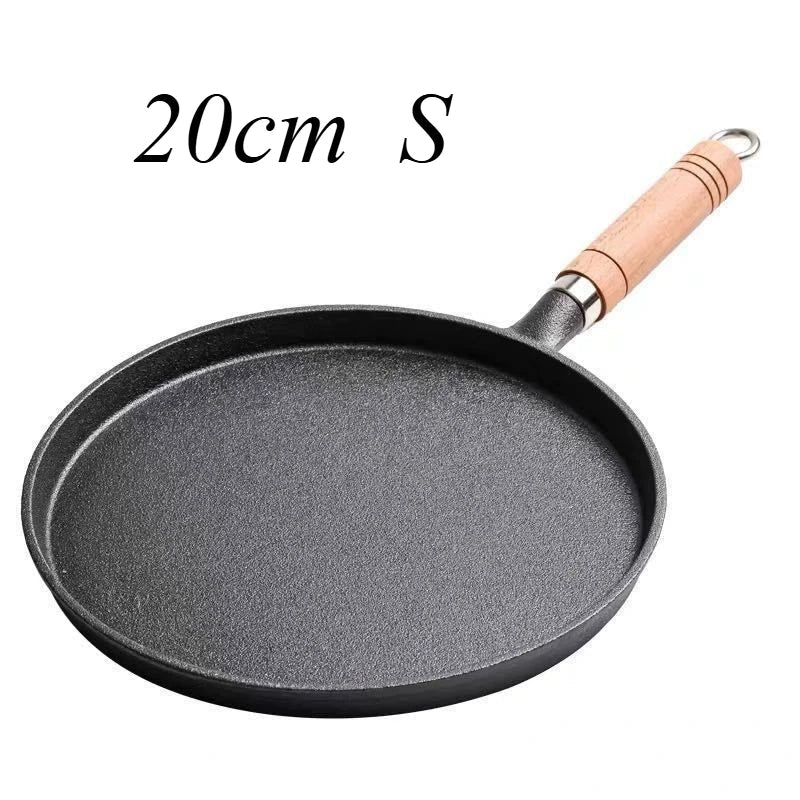 20/23/26cm Cast Iron Frying Pan Uncoated Non-stick Egg Pancake PanCrepe Maker Steak Frying Pot Gas Induction Cooker Cookware